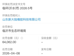 因環保違規，山東新大陸橡膠科技被處罰